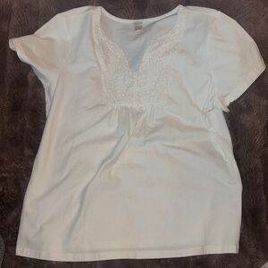 Christopher & Banks White Short Sleeve Top with Lace Detail